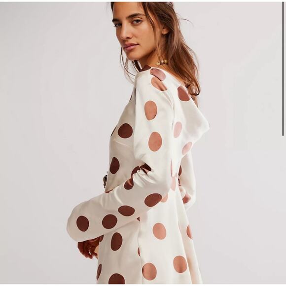 Free People Tigre Printed Cream and Brown Polka Dot Medium - Picture 2 of 8